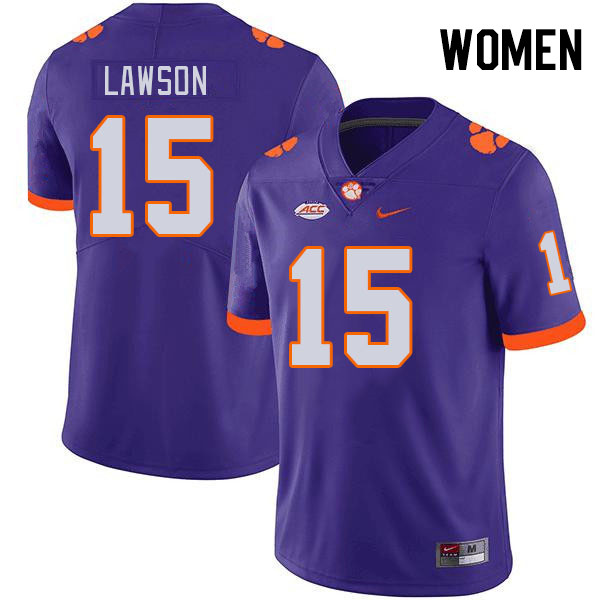 Women's Clemson Tigers Jahiem Lawson #15 College Purple NCAA Authentic Football Stitched Jersey 23CA30ME